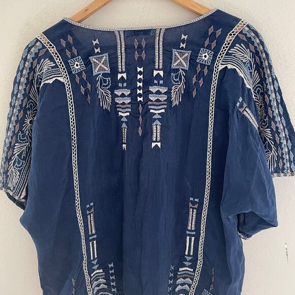 JOHNNY WAS Intricately Embroidered Dark Blue Top: Size Small (Runs LARGE!!) - Picture 7 of 8